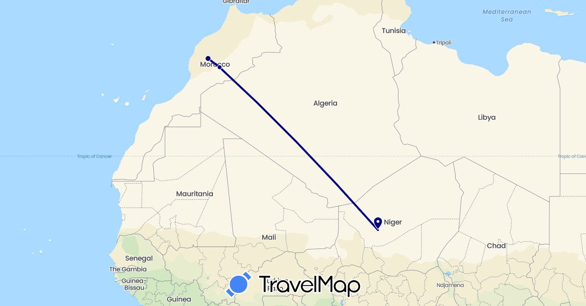 TravelMap itinerary: driving in Morocco, Niger (Africa)